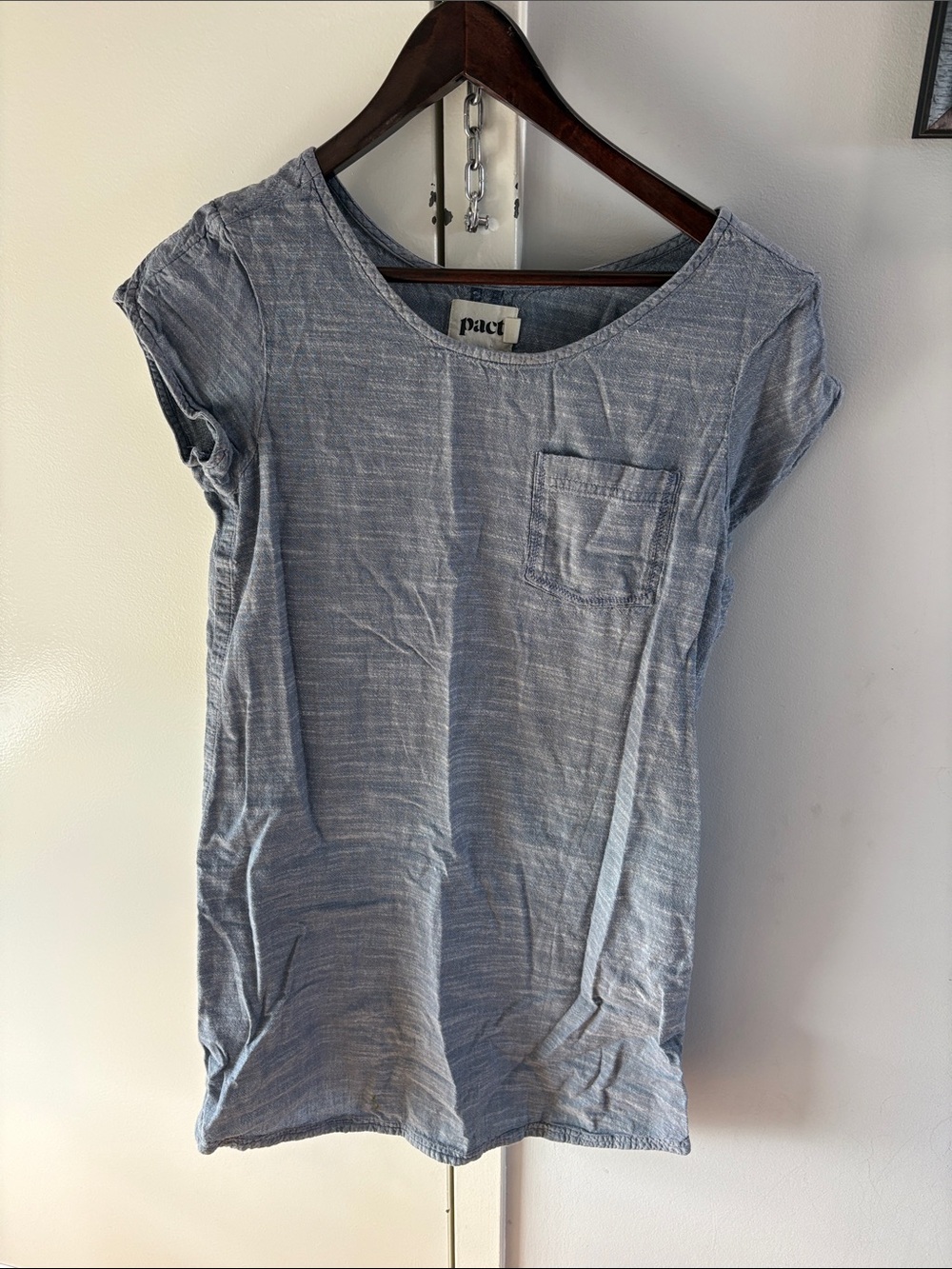 Pact Light Blue Short Sleeve Pocket Dress, 100% organic cotton, XS